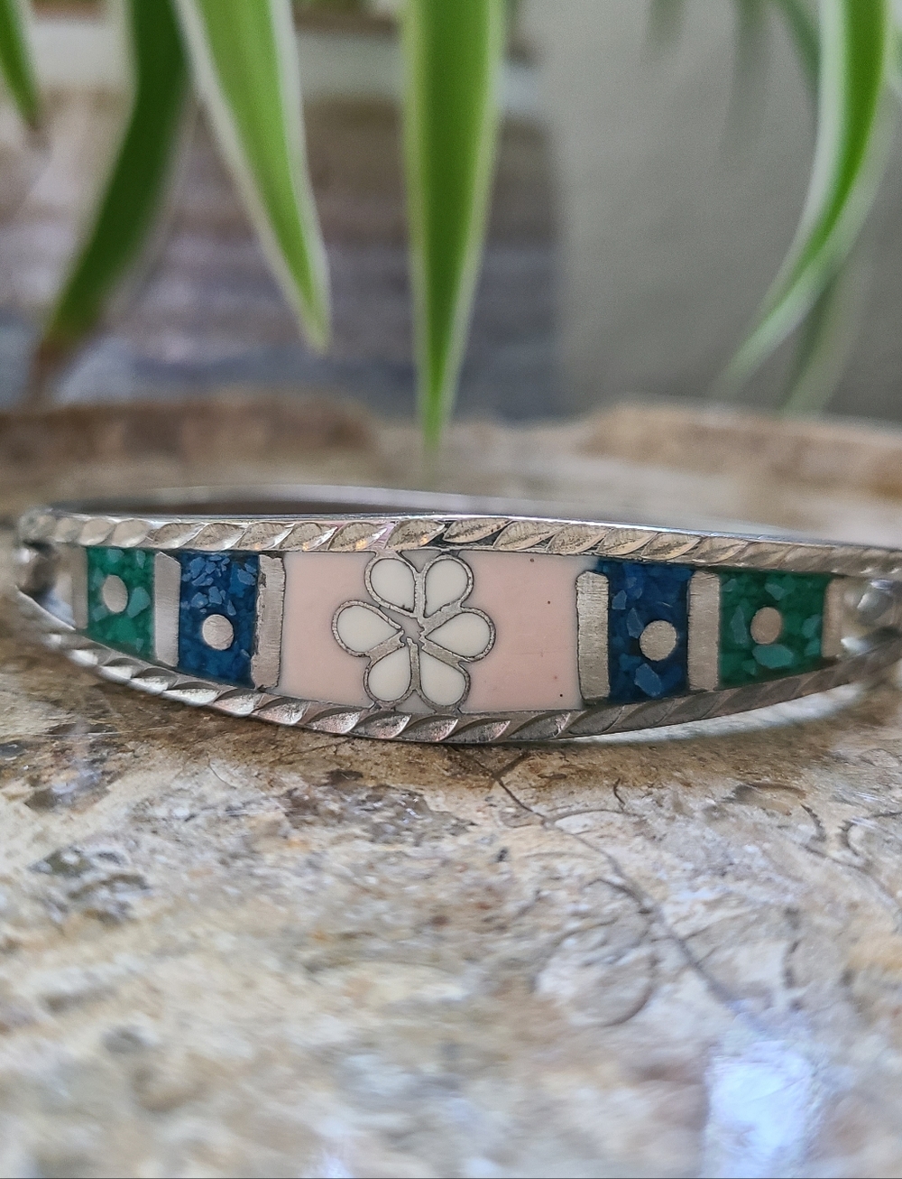 Taxco Sterling silver 925 Turquoise Coral ? Bangle Bracelet hinged